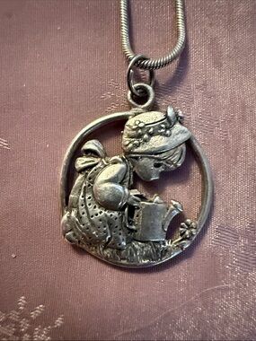 Sterling Silver Girl Watering Can Pendant Necklace on